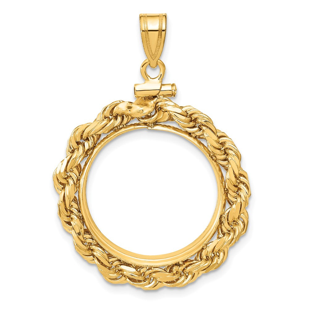 Wideband Distinguished Coin Jewelry 14k Polished Rope and Diamond-cut 20.0mm x 2.1mm Screw Top Coin Bezel Pendant