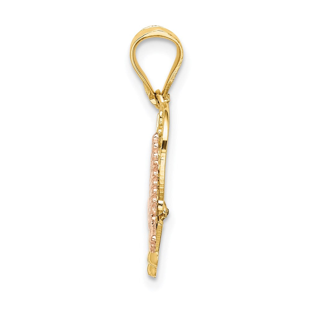 14k Two-tone w/White Rhodium MADRE Heart w/Doves Charm