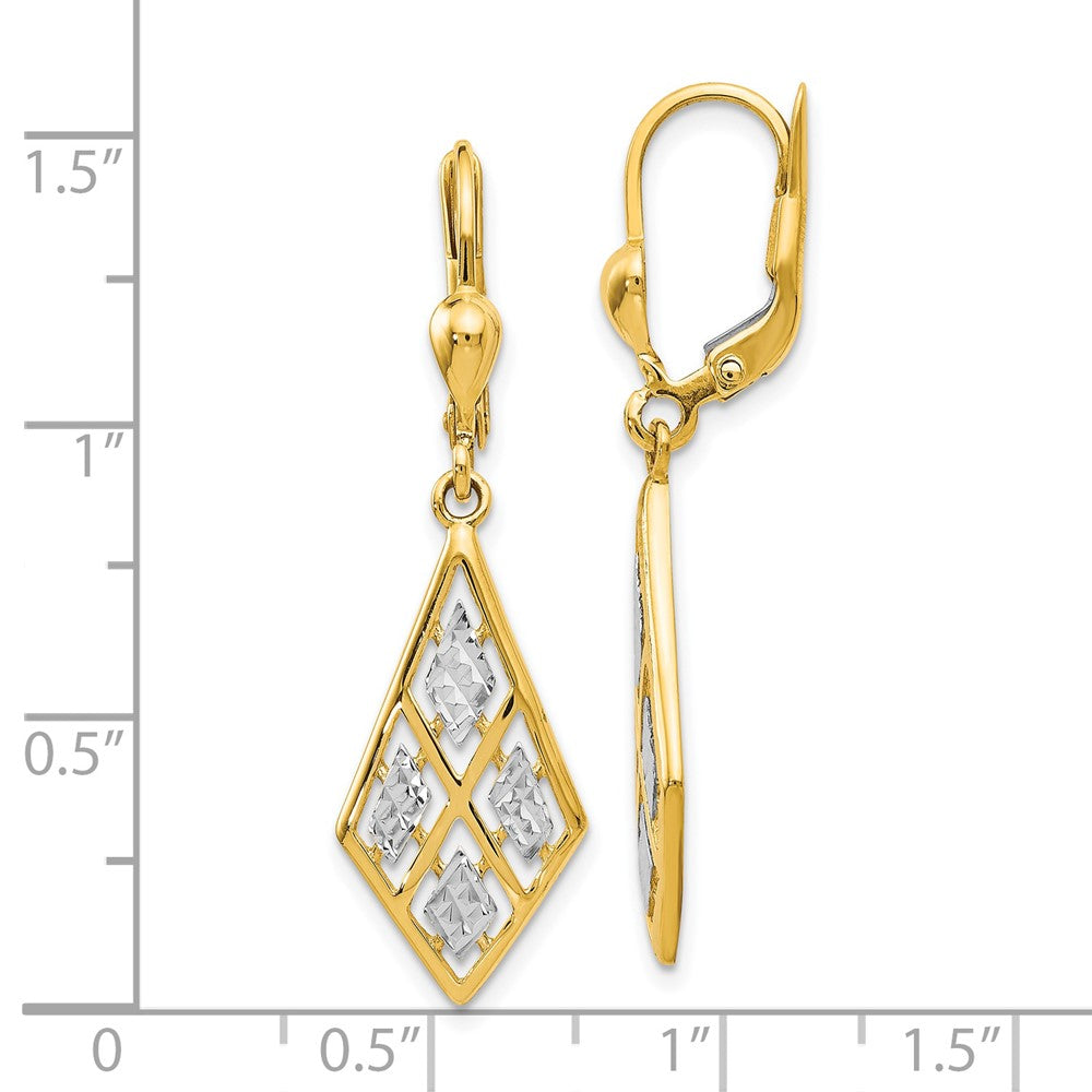 14K with Rhodium D/C Leverback Earrings