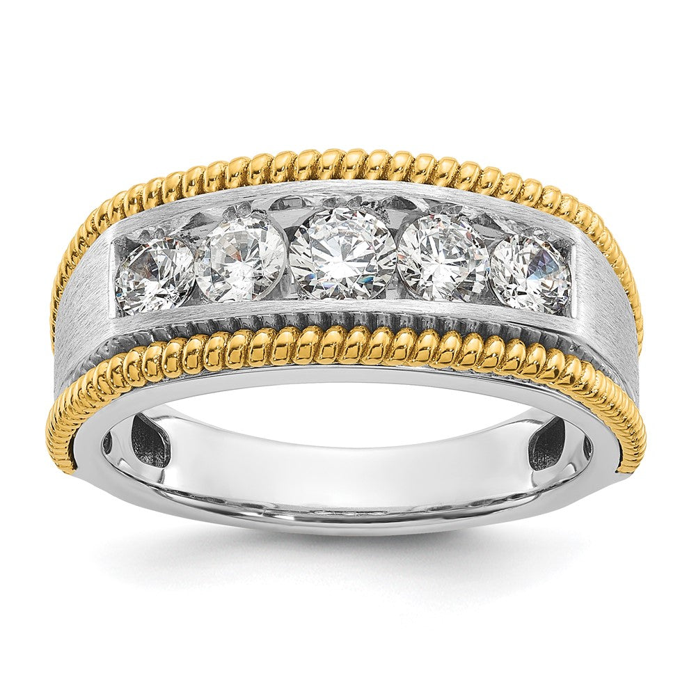 IBGoodman 14k Two-tone 1 carat Lab Grown Diamond VS/SI+ G+ Five Stone Complete Polished Satin and Textured Men's Ring