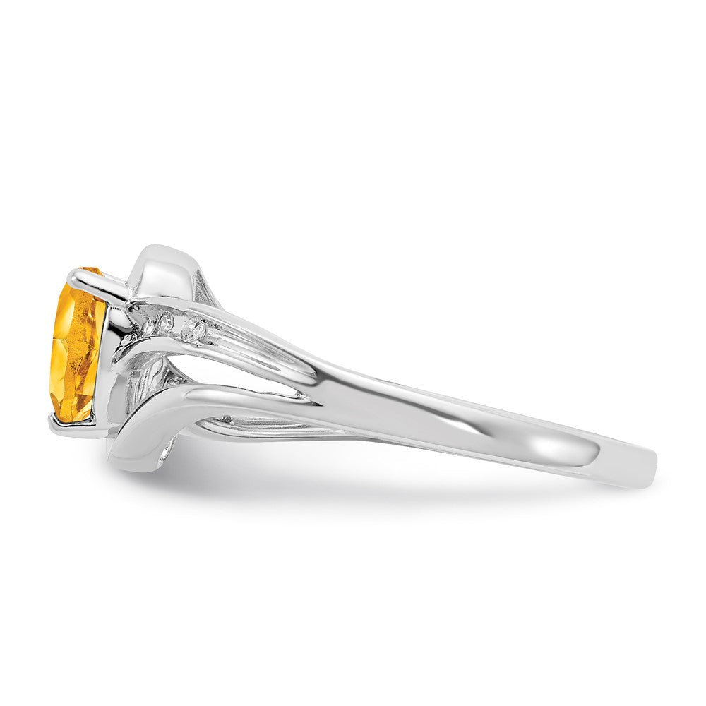 Sterling Silver Polished Heart Citrine and Diamond Ring