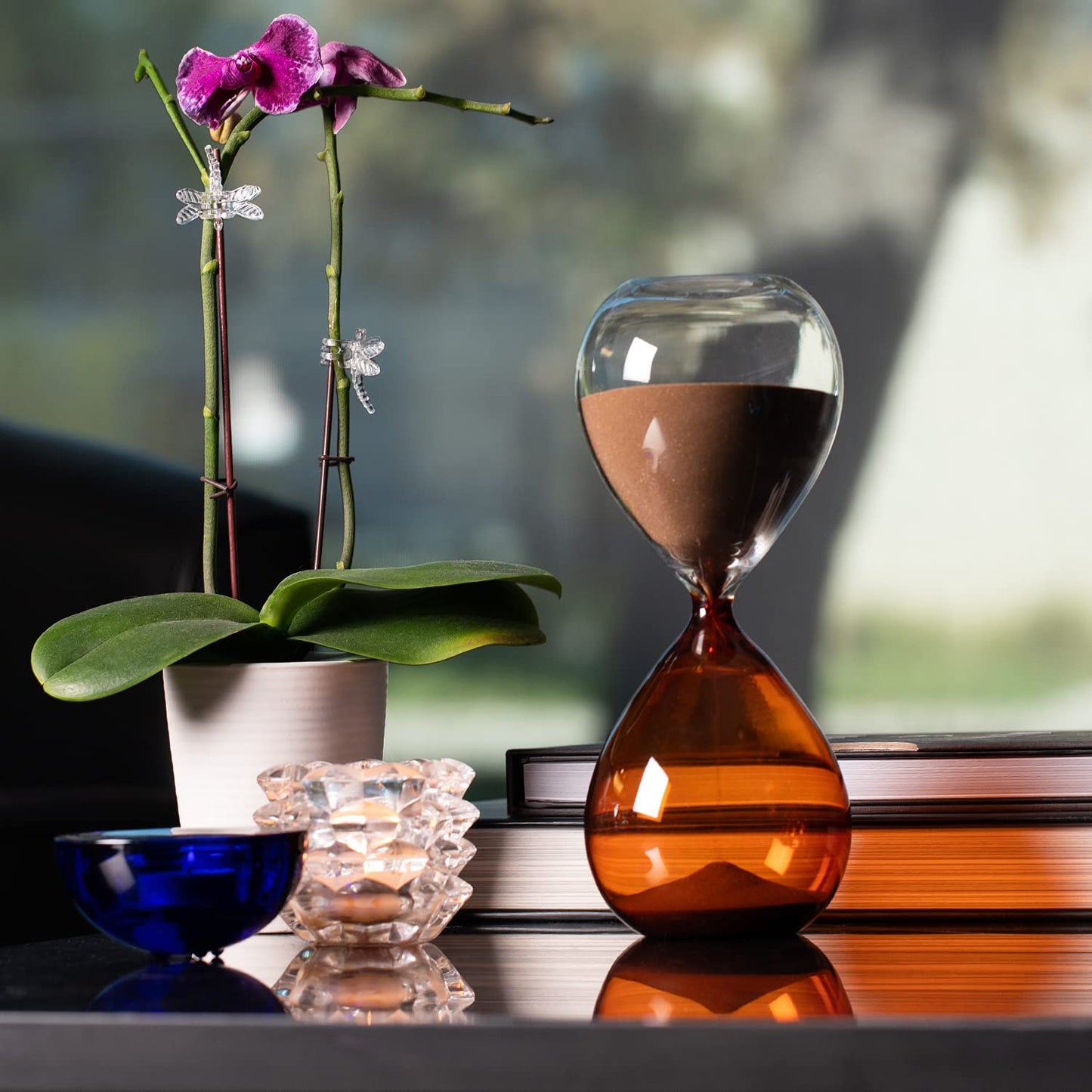60 Min. Amber & Clear Glass Sand Timer w/ Amber Sand