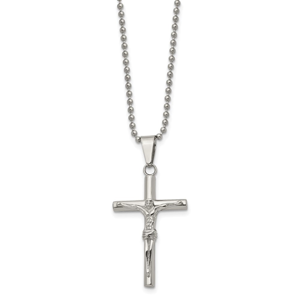 Stainless Steel Polished Crucifix 22in Necklace