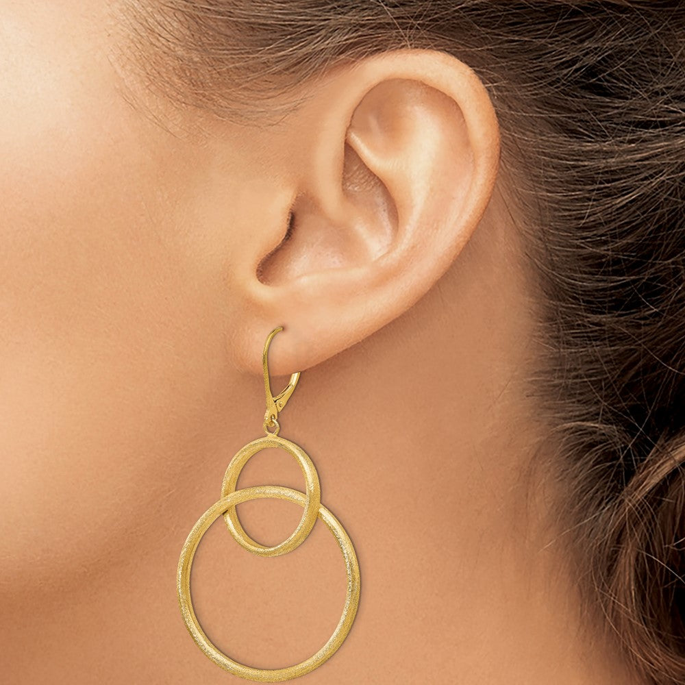 14K Scratch Finish Round Leverback Earrings
