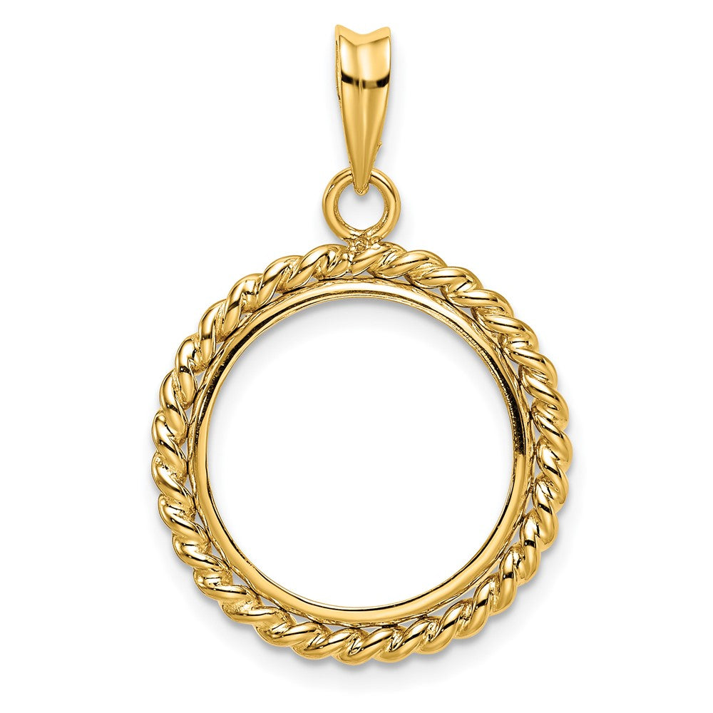 Wideband Distinguished Coin Jewelry 14k Polished with Twisted Wire 16.5mm Prong Coin Bezel Pendant