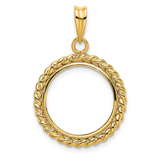 Wideband Distinguished Coin Jewelry 14k Polished with Twisted Wire 16.5mm Prong Coin Bezel Pendant