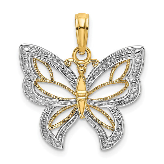14k w/Rhodium Butterfly w/ White Beaded Wings Charm