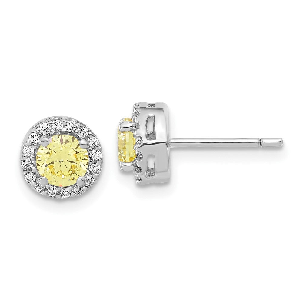 Sterling Silver Rhodium-plated Diamonore CZ Yellow/White Halo Earrings