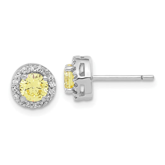 Sterling Silver Rhodium-plated Diamonore CZ Yellow/White Halo Earrings