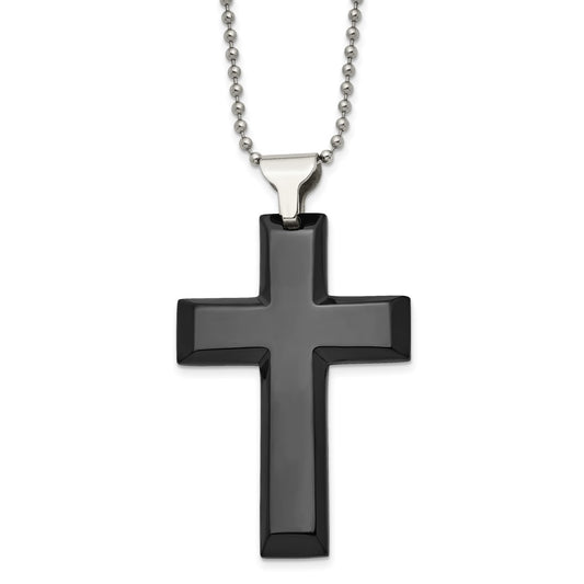 Stainless Steel Polished Black IP-plated Cross 24in Necklace