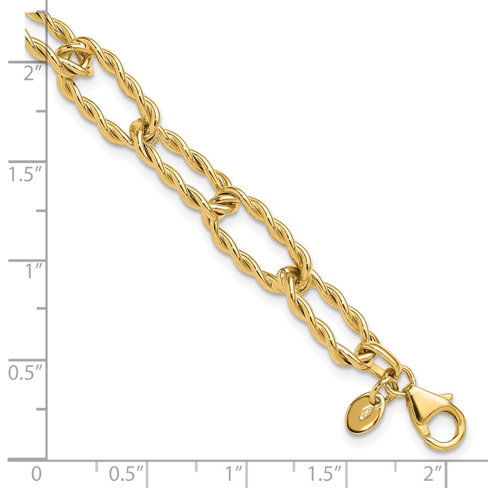 14K Polished and Textured Twisted Link Bracelet 7.5  inches