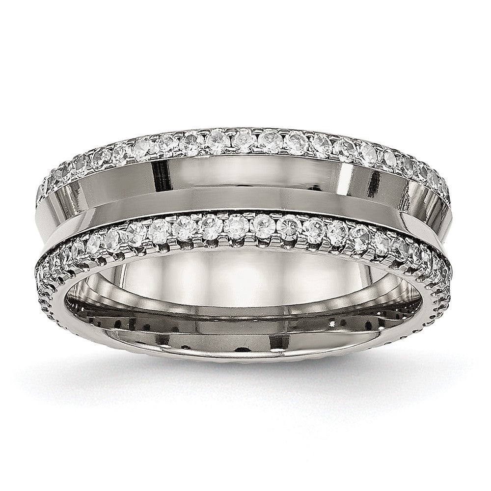 Titanium Polished with CZ 6.5mm Concave Band Size - 9