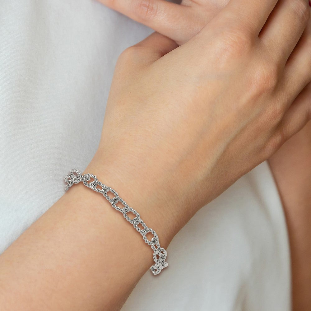 Chisel Stainless Steel Polished and Textured Open Link 7 inch Plus a 1 inch Extension Bracelet 8 inches