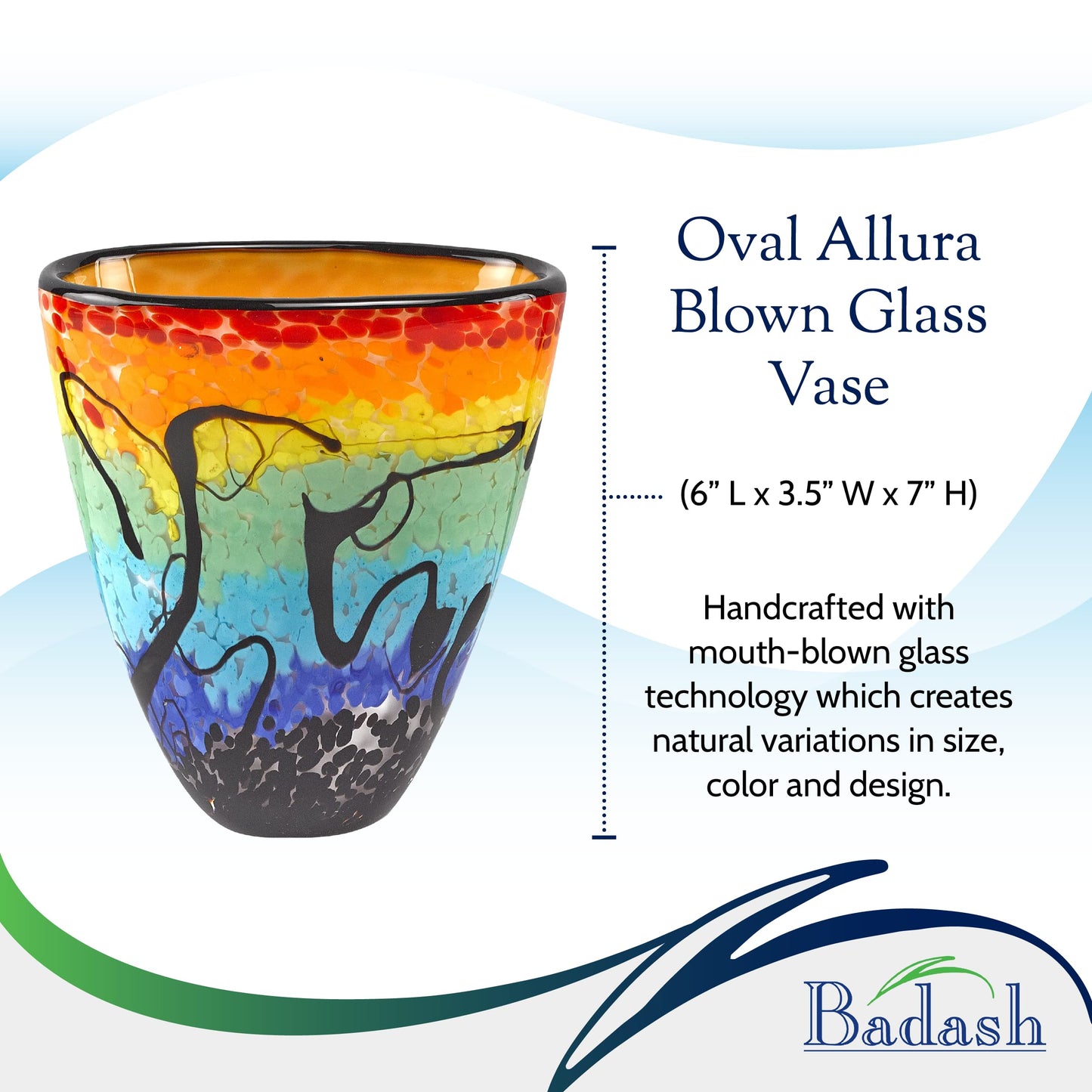 Murano Style Mouth Blown Art Glass Allura Multicolor 7" Vase By Badash