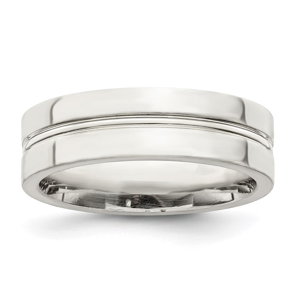 Sterling Silver 6mm Polished Flat Grooved Center Fancy Band Size 11