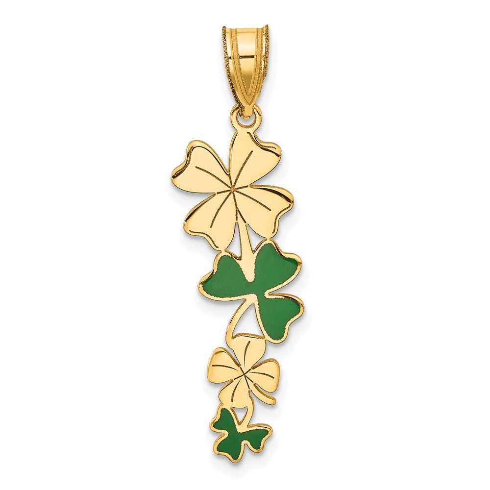 14k Polished with Green Enameled Clovers Pendant