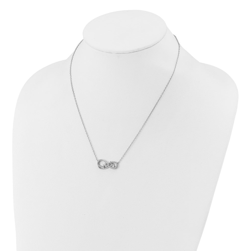 Cheryl M Sterling Silver Rhodium-plated Polished CZ Mom Infinity Necklace 18 Inches