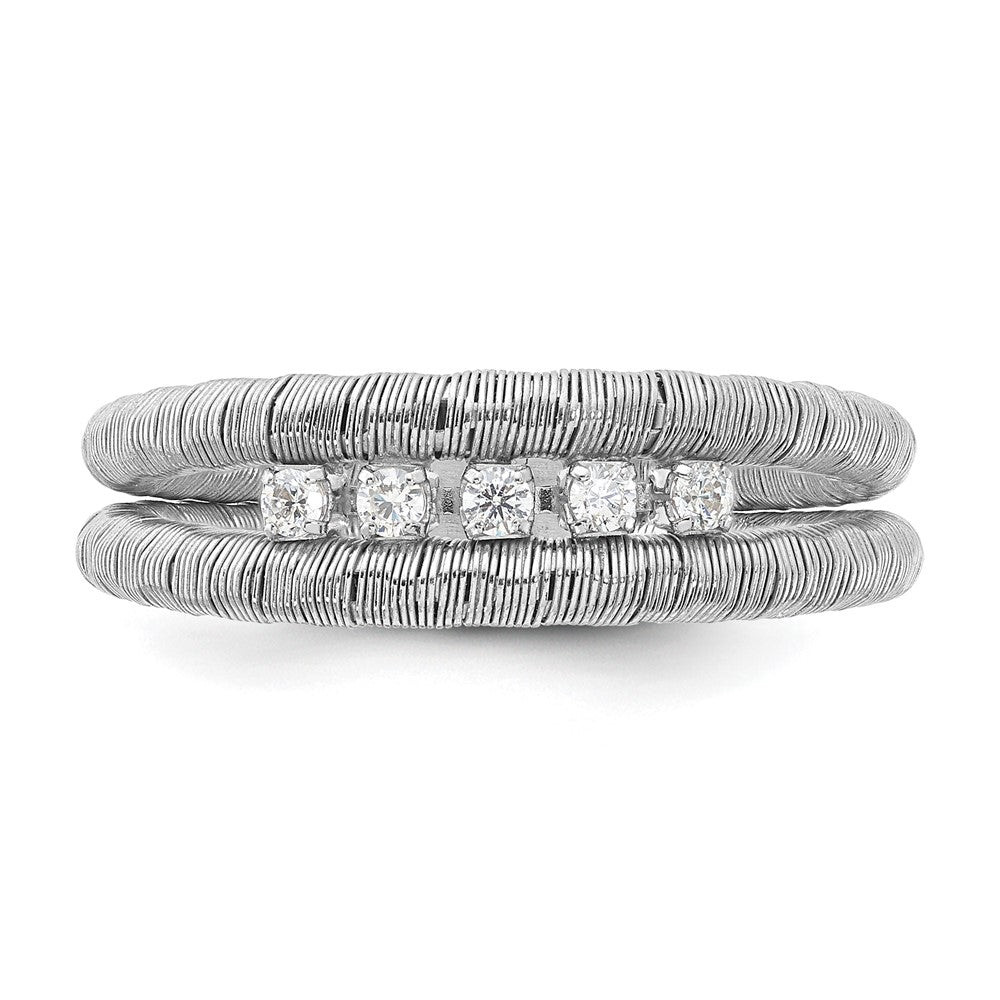 Sterling Silver Rhodium-plated CZ Wire Wrapped 2 Row Size 6 Ring