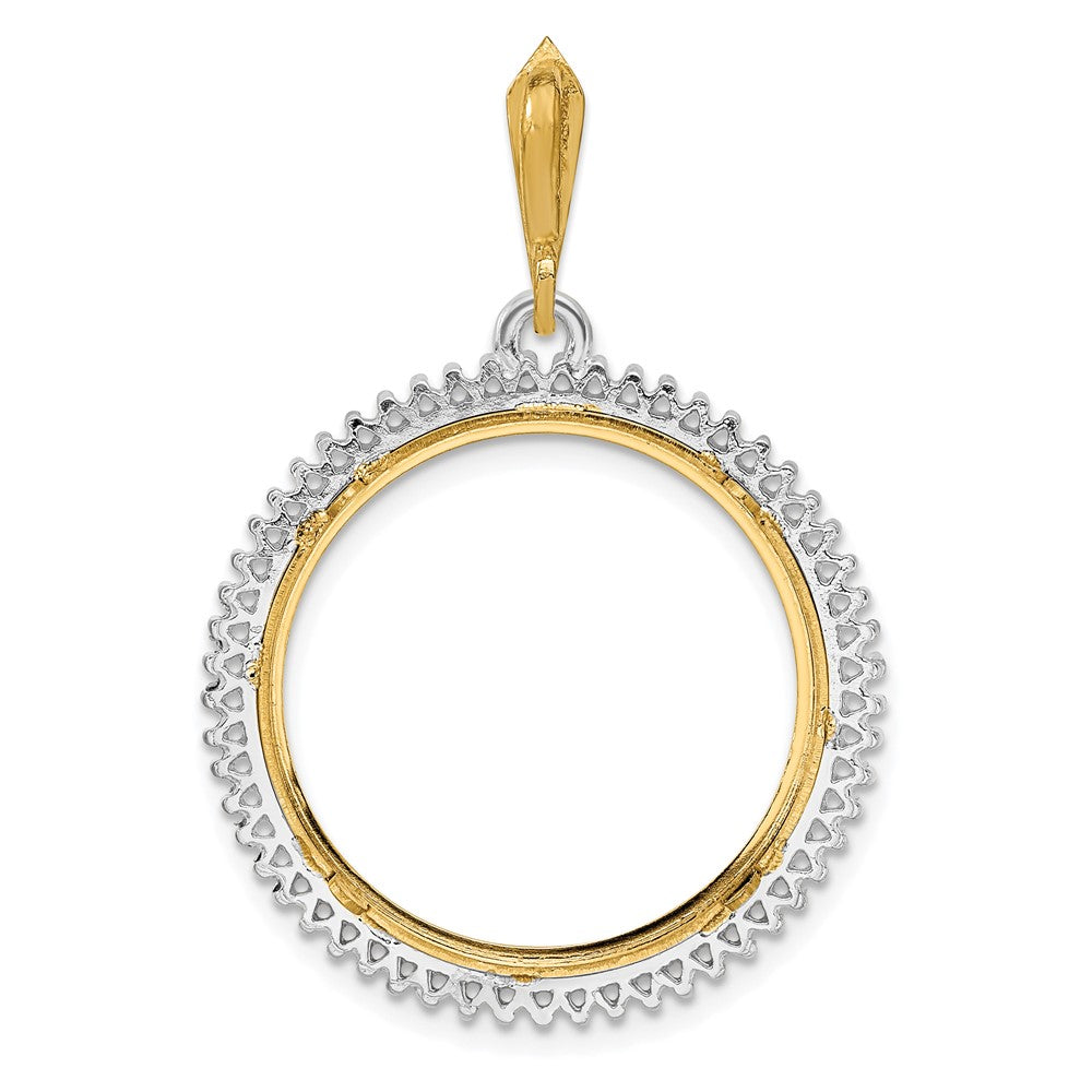 Wideband Distinguished Coin Jewelry 14k Two-tone Polished Diamond Circle 22.0mm Prong Coin Bezel Pendant Mounting
