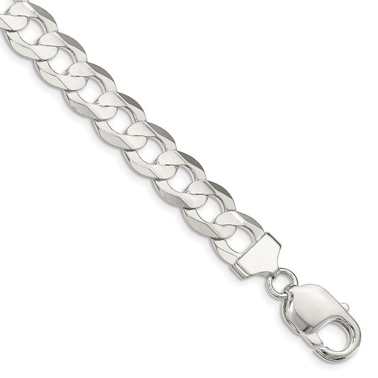 Sterling Silver 9.75mm Concave Beveled Curb Chain 7 inches