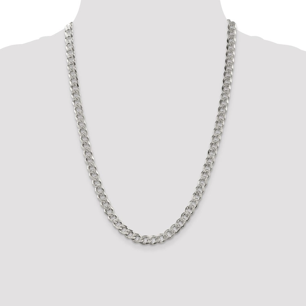 Sterling Silver 7.5mm Pav‚ Curb Chain 24 Inches