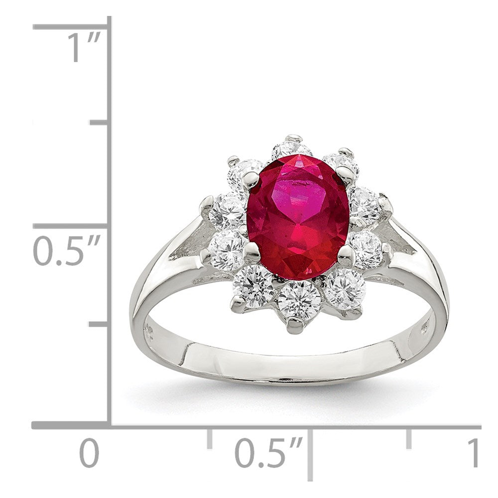 Sterling Silver Red Oval CZ Cluster Ring