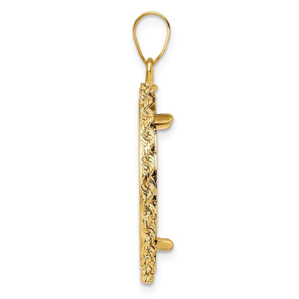 Wideband Distinguished Coin Jewelry 14k Polished Rope 22.6mm Prong Coin Bezel Pendant