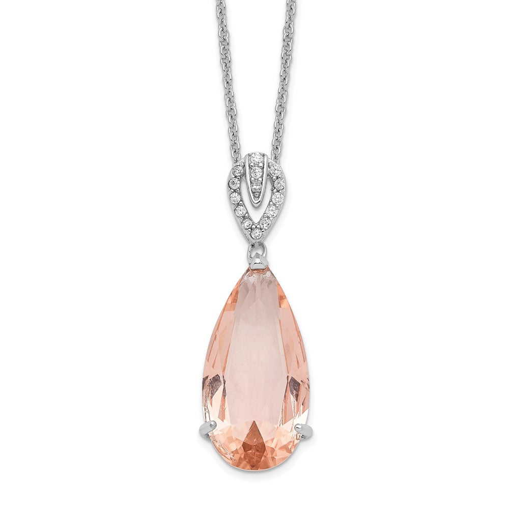 Cheryl M Sterling Silver Rhodium-plated Brilliant-cut Simulated Morganite and White Brilliant-cut CZ Teardrop 18 Inch Necklace 18 Inches