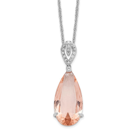 Cheryl M Sterling Silver Rhodium-plated Brilliant-cut Simulated Morganite and White Brilliant-cut CZ Teardrop 18 Inch Necklace 18 Inches