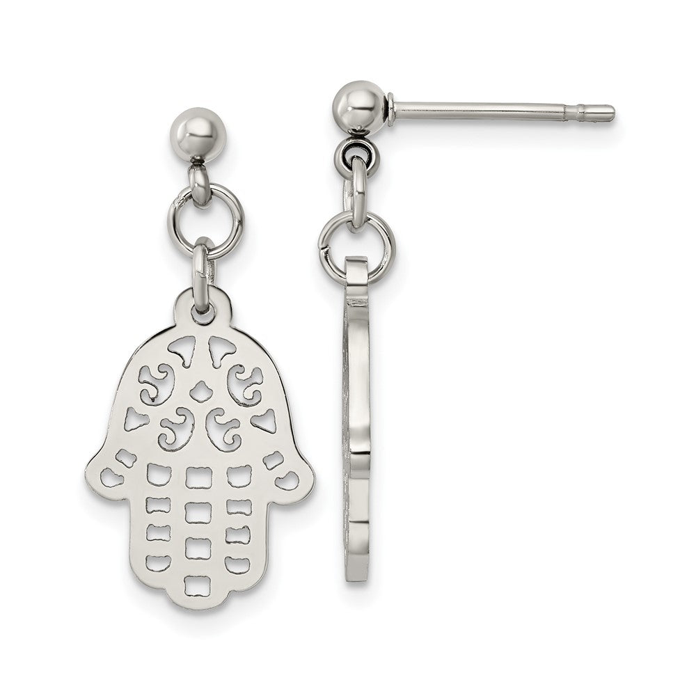 Stainless Steel Polished Chamseh/Hamsa Post Dangle Earrings