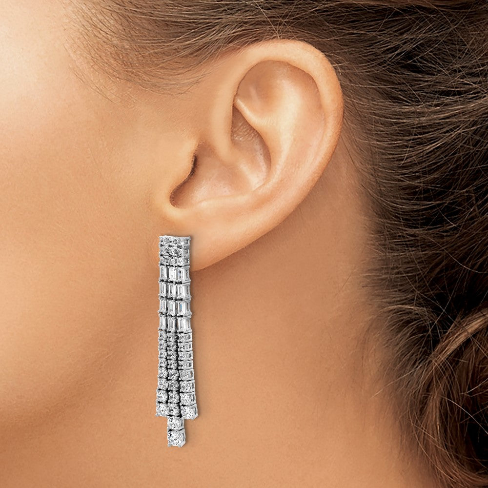 Cheryl M Sterling Silver Rhodium-plated Polished Fancy 3-Row CZ Post Dangle Earrings