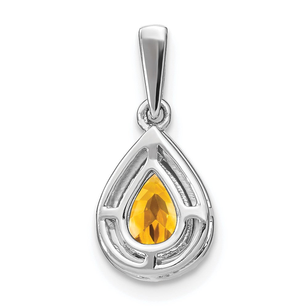 14k White Gold Pear Citrine and Diamond Halo Pendant