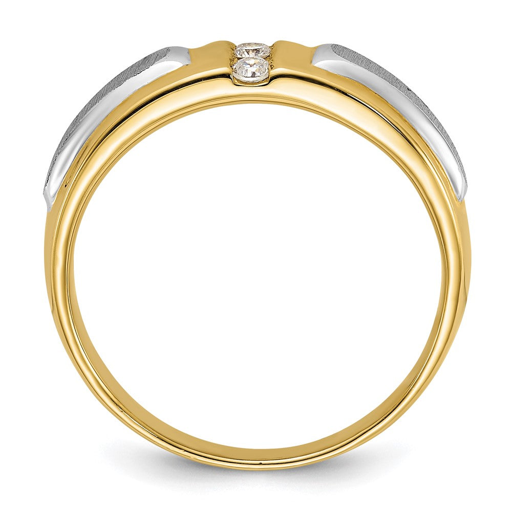 IBGoodman 14k Two Tone 1/8 carat Lab Grown Diamond VS/SI+ G+ Complete Polished and Satin Men's Three Stone Ring