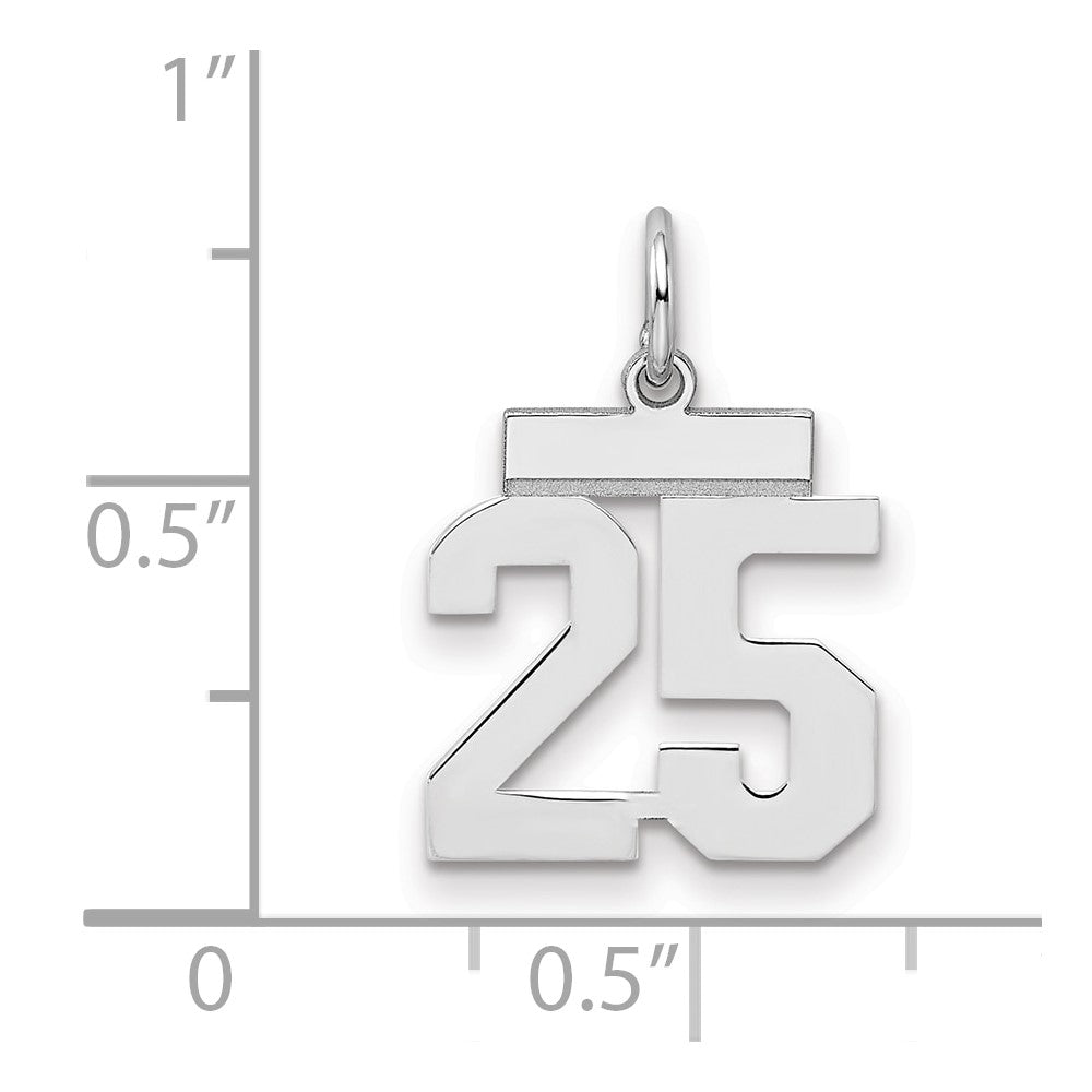 Sterling Silver/Rhodium-plated Polished Number 25 Charm