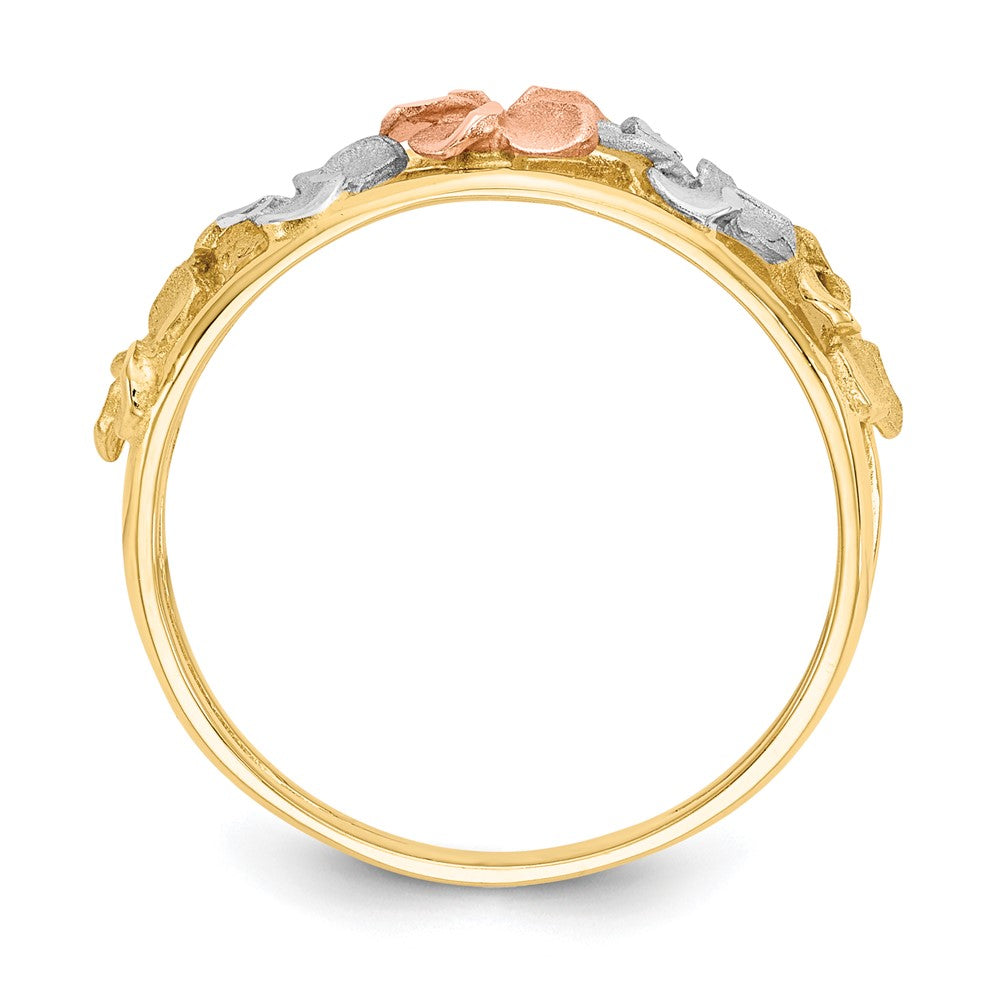 14k Two-Tone & Rhodium Satin/Polished D/C Flower Ring Size 7