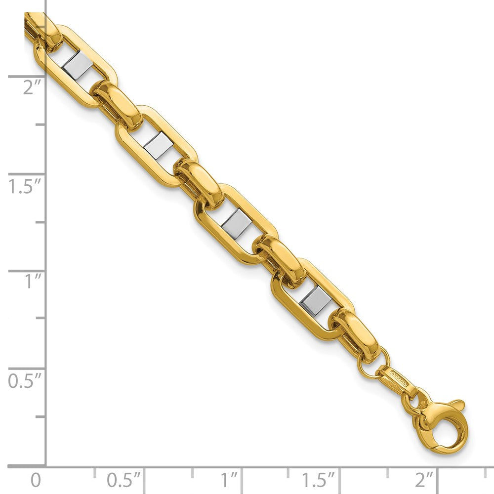 14K w/Wht RH Polished Fancy Flat Anchor Men's Link Bracelet 8  inches