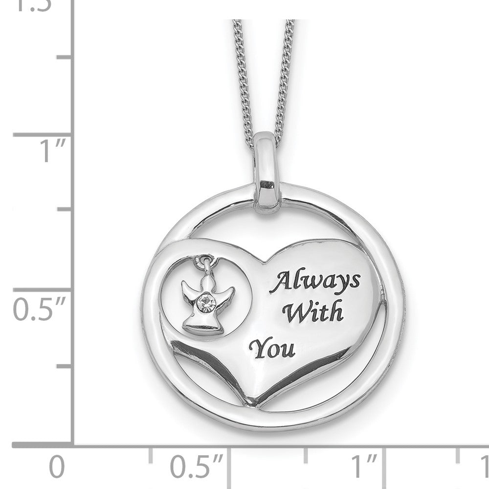 Sterling Silver Rhod-pltd Crystal Angel Enamel Heart Necklace 18 Inches