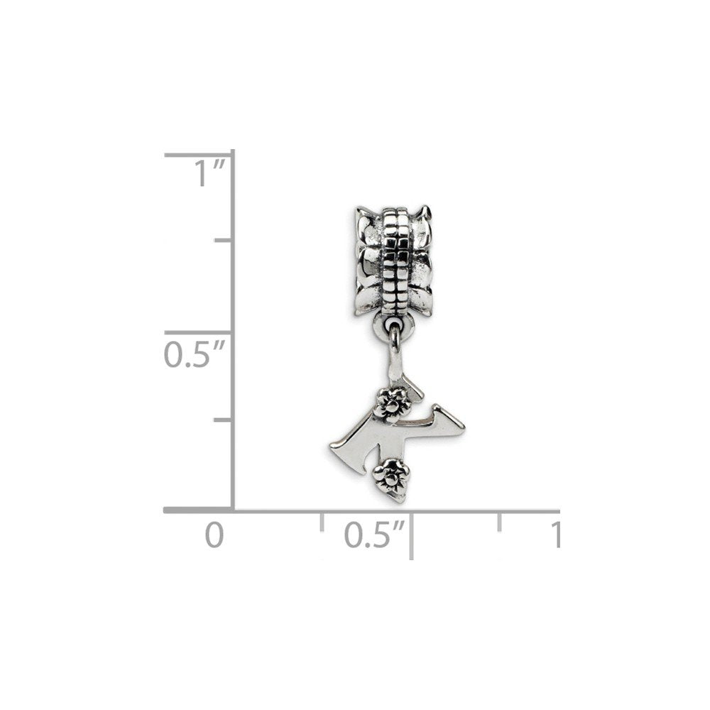 925 Sterling Silver Polished Artisan Oxidized Reflections Letter Name Personalized Monogram Initial K Dangle Bead Charm