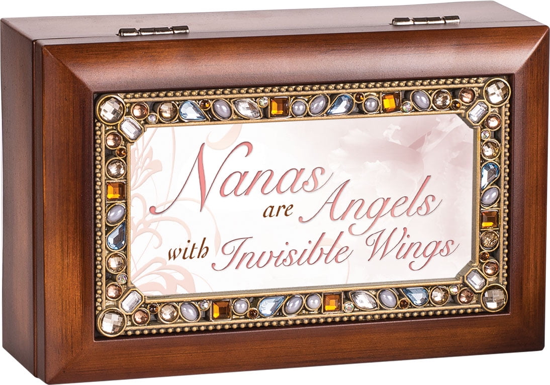 Nanas Are Angels Jeweled Woodgrain Jewelry Music Box - Plays Tune Fur Elise