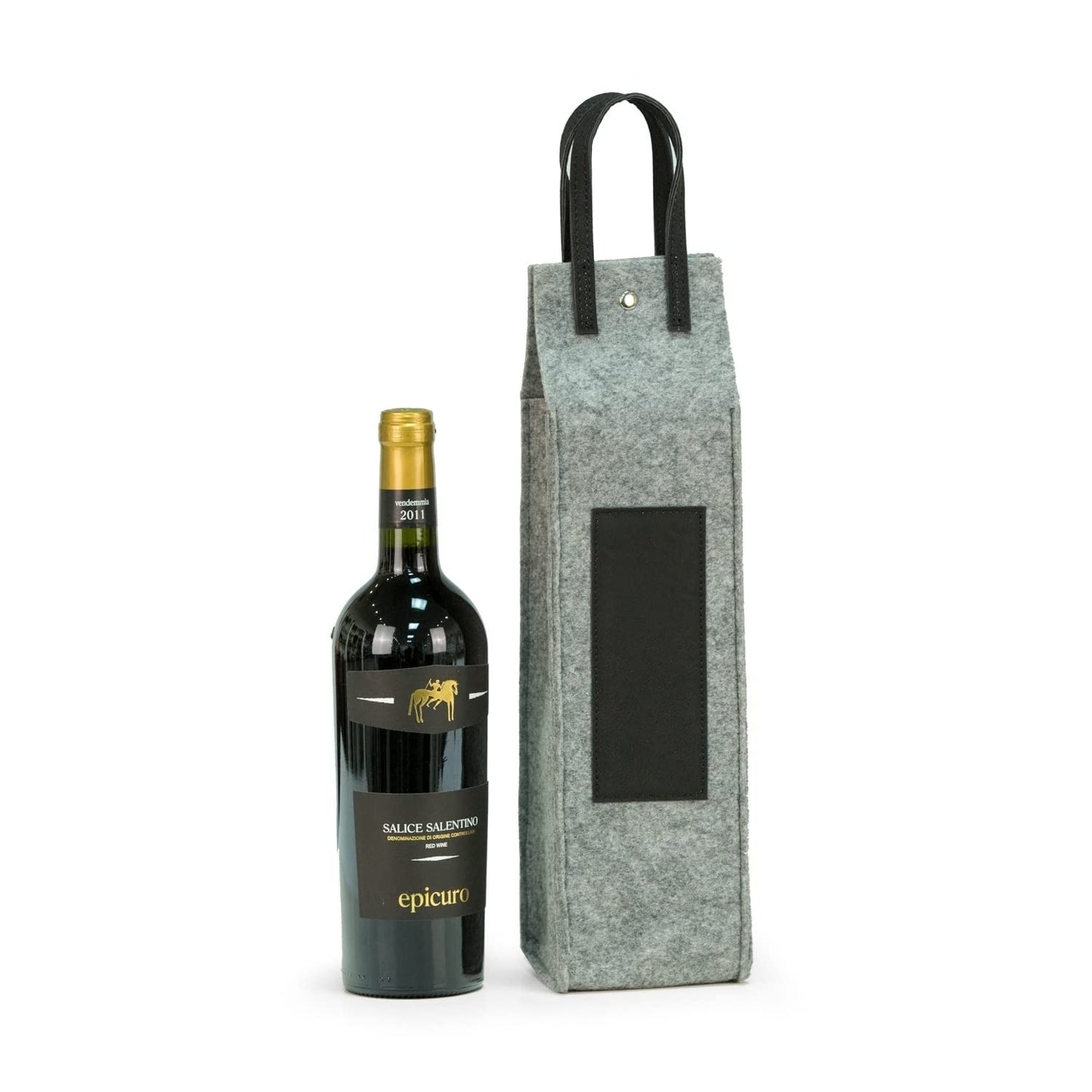 Bey-Berk International BS113B Grey Felt Single Wine Caddy with Leatherette Handles & Trim - Black & Brown