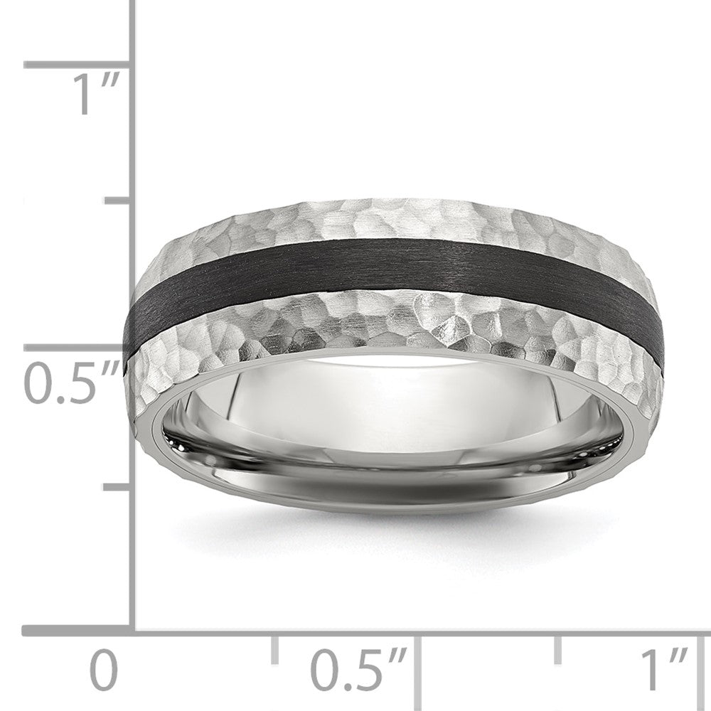 Chisel Stainless Steel Brushed and Hammered Black Carbon Fiber Inlay 7mm Band Size - 10.5