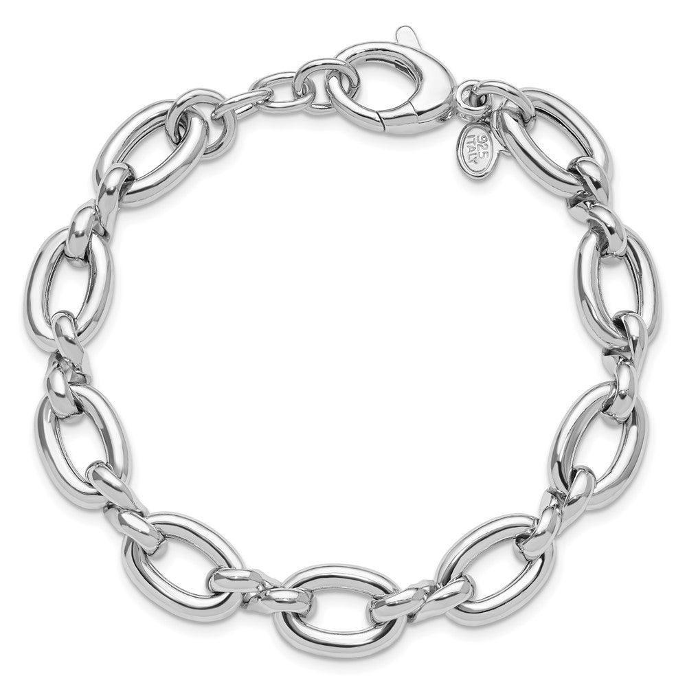 Sterling Silver RH-plt Polished Fancy Link w/.25in ext. Bracelet 7.75  inches