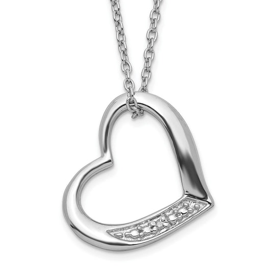 Sterling Silver Rhodium-plated Heart with Diamond Necklace 18 Inches