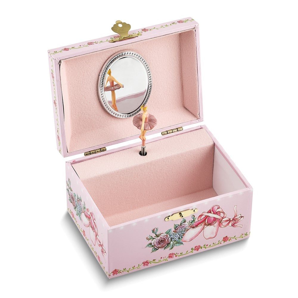 Childrens Ballerina Shoes Mirrored Musical Jewelry Box (Plays Swan Lake)