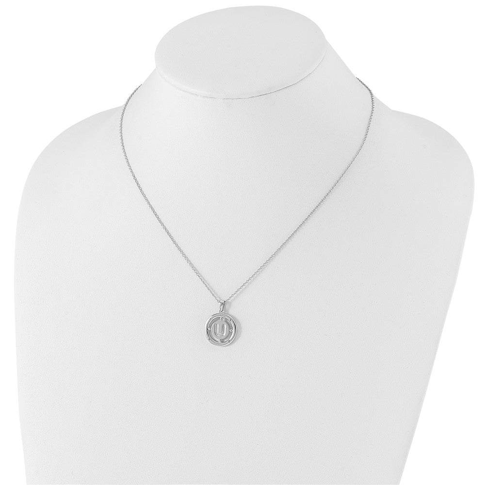 White Ice Sterling Silver Rhodium-plated 18 Inch Diamond Letter U Initial Necklace with 2 Inch Extender 18 Inches