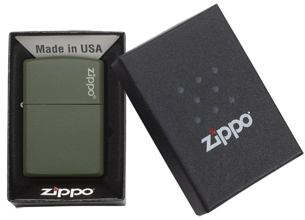 Zippo Green Matte Logo Pocket Lighter