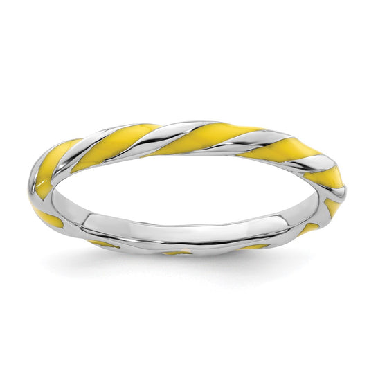 Sterling Silver Stackable Expressions Twisted Yellow Enameled Ring Size -5