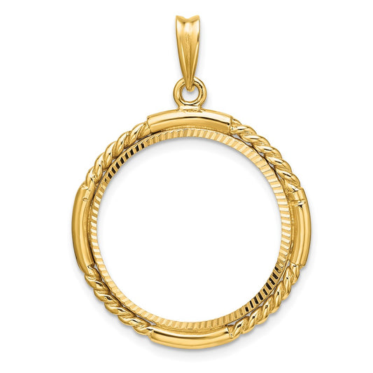 Wideband Distinguished Coin Jewelry 14k Polished Quadruple Twist and Diamond-cut 22.0mm Prong Coin Bezel Pendant