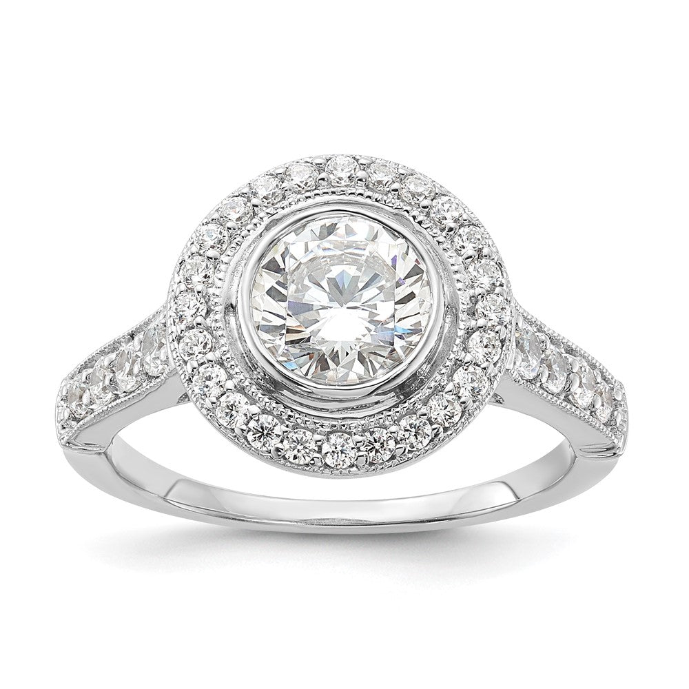Sterling Silver Rhodium-plated Diamonore Bezel Halo Ring