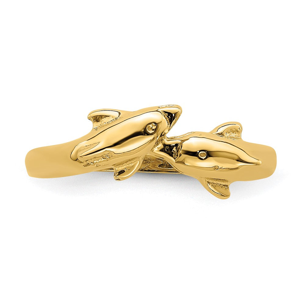 14K Dolphin Kissing Dolphin Ring Size 6.5